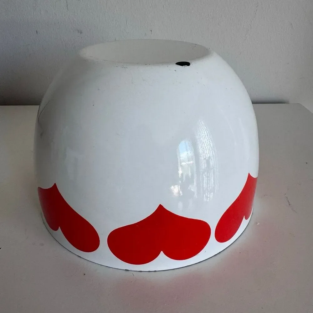 Vintage Kaj Franck Enamel Bowl Red Hearts Pattern Finel Arabia Finland MCM